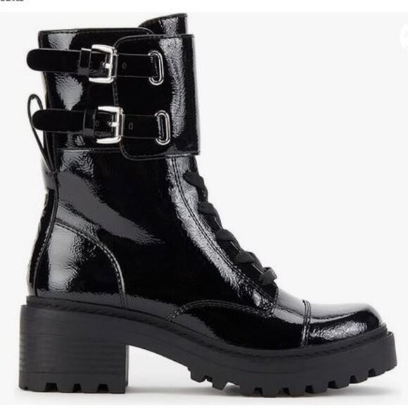NEW DKNY Womens Bootie Combat Boots Moto Boots Patent Leather Black BART 6.5 - Picture 4 of 16